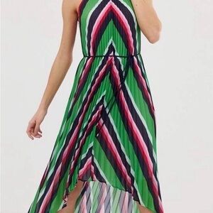 Ted Baker Green Chevron Maxi Dress with Pink and Navy Stripes
